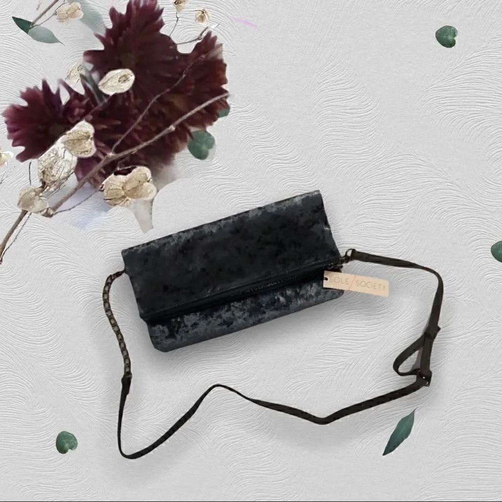 NWT Sole Society Blue Crushed Velvet Clutch